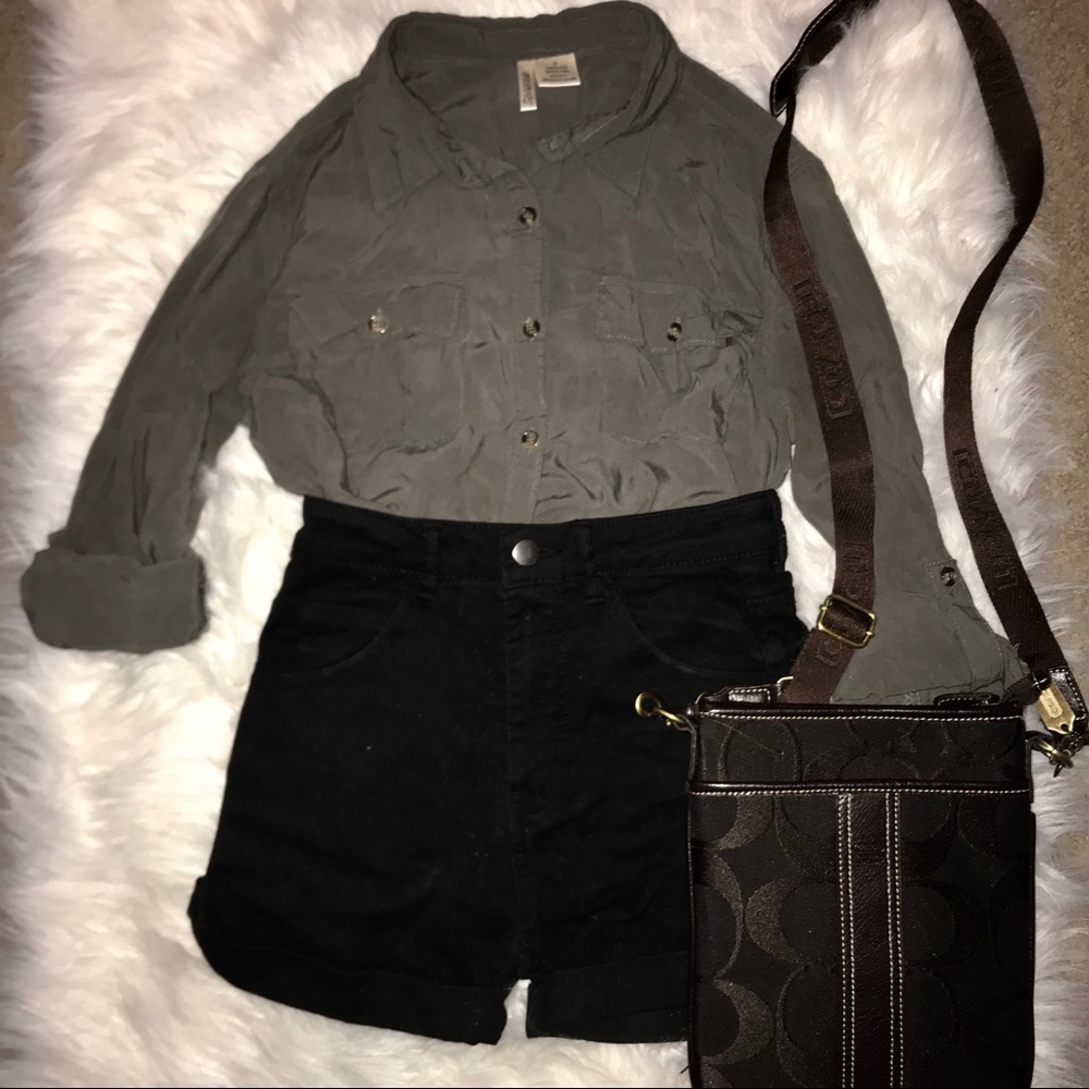 Passport Army Green Military Silk Button Up